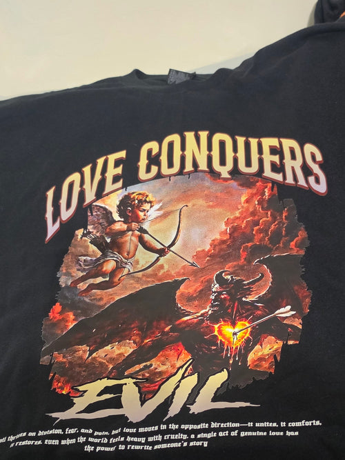 LOVE CONQUERS EVIL – GOOD VS. EVIL GRAPHIC TEE